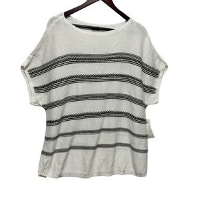 Chicos 4 Womens Sweater 2X Stripe Boatneck Textured Knit Coastal Beachy Indie‎